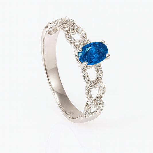 ANELLO ORO BIANCO CON ZAFFIRO E DIAMANTI - Tangredi Gioielleria