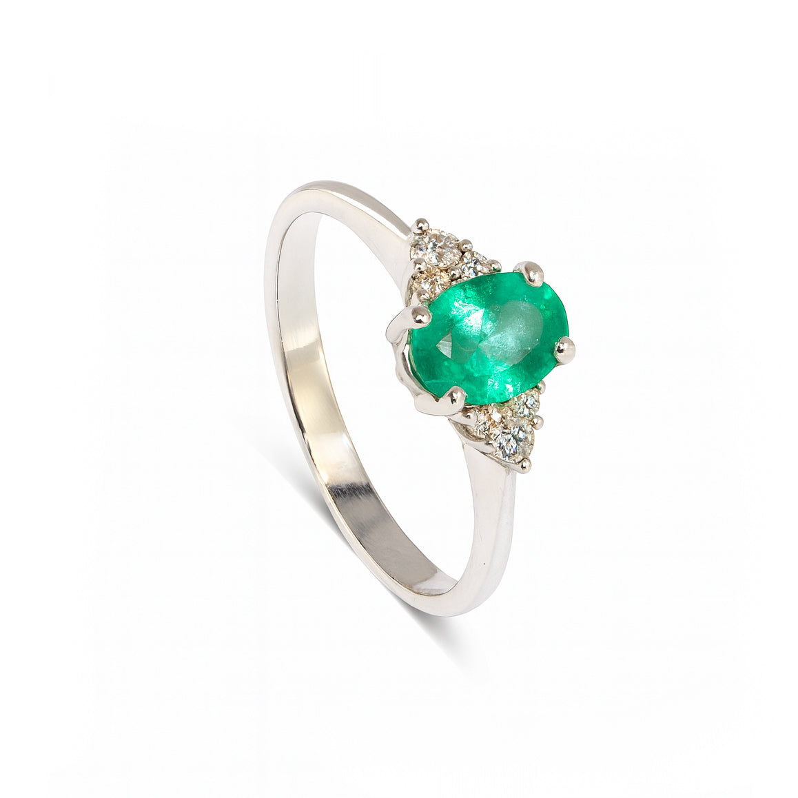 ANELLO ORO BIANCO CON SMERALDO E DIAMANTI - Tangredi Gioielleria