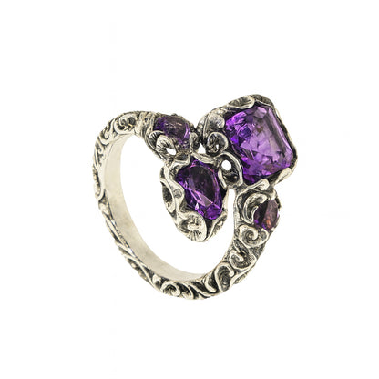 ANELLO TRIO ARGENTO CON AMETISTE