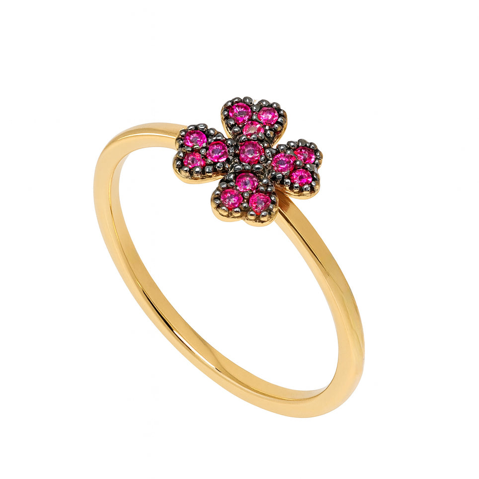 ANELLO QUADRIFOGLIO ORO E RUBINI - Tangredi Gioielleria