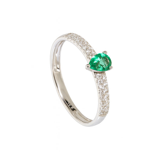 ANELLO VERETTA ORO CON SMERALDO E DIAMANTI - Tangredi Gioielleria