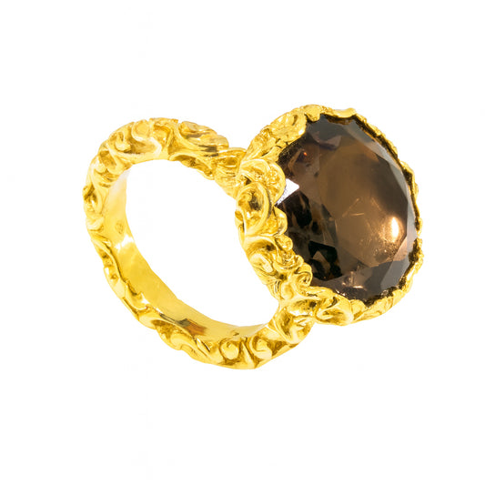ANELLO DORATO CON QUARZO FUME' - Tangredi Gioielleria