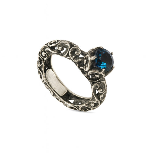 ANELLO SOLITARIO ARGENTO CON TOPAZIO BLUE LONDON - Tangredi Gioielleria