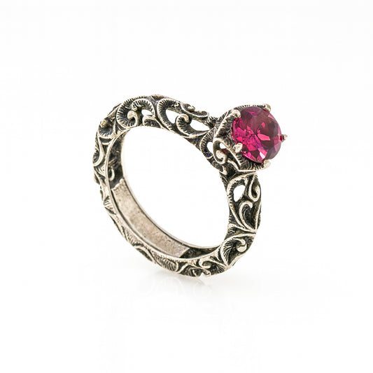 ANELLO SOLITARIO ARGENTO CON RODOLITE - Tangredi Gioielleria