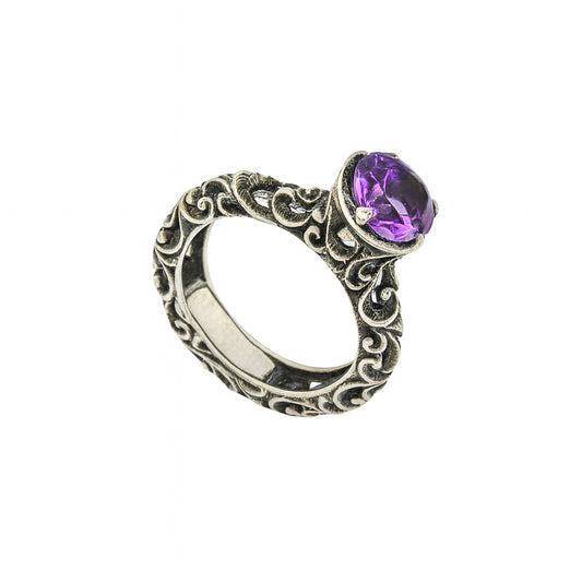 ANELLO SOLITARIO ARGENTO CON AMETISTA - Tangredi Gioielleria