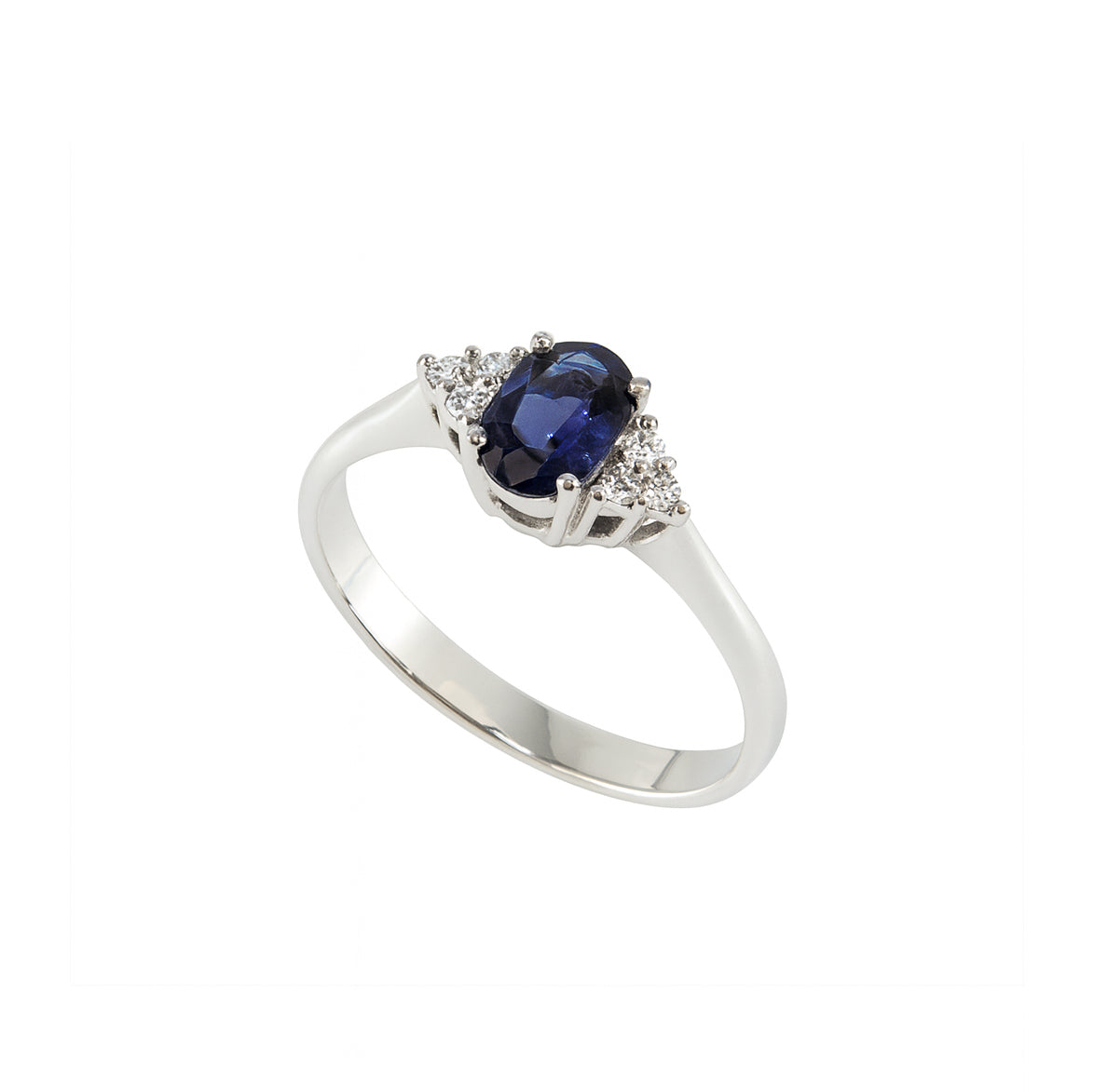 ANELLO ORO BIANCO CON ZAFFIRO E DIAMANTI
