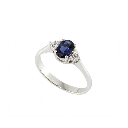 ANELLO ORO BIANCO CON ZAFFIRO E DIAMANTI