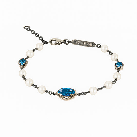 BRACCIALE ARGENTO CON PERLE E TOPAZIO BLUE LONDON