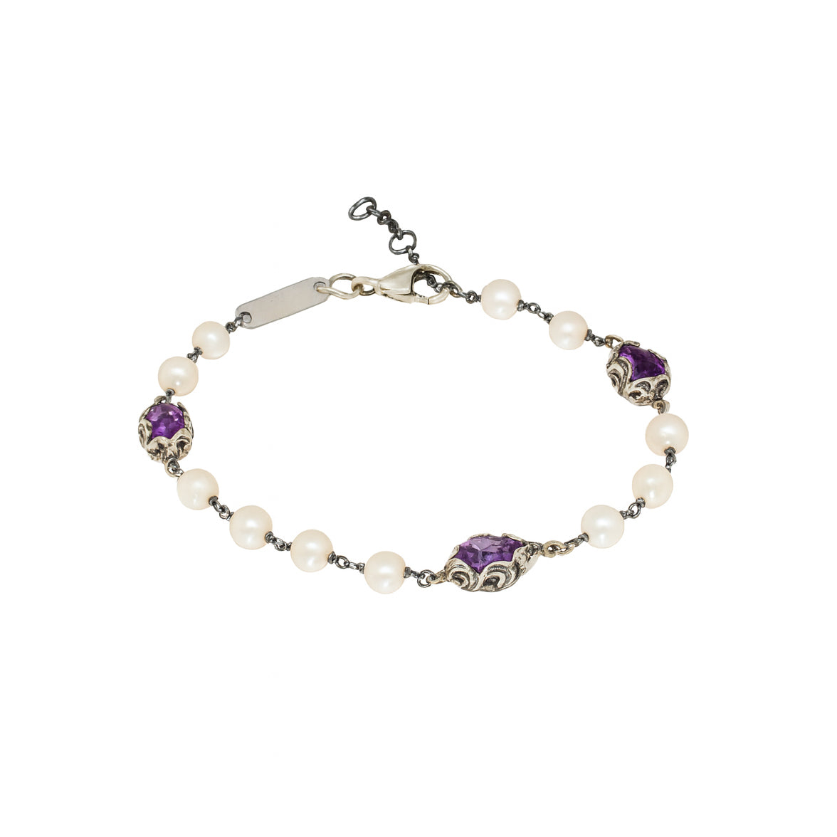 BRACCIALE ARGENTO CON PERLA E AMETISTA