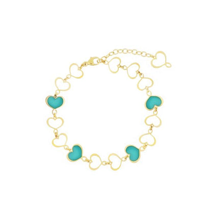 BRACCIALE CUORI SMALTO TURCHESE - Tangredi Gioielleria
