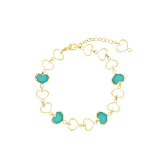 BRACCIALE CUORI SMALTO TURCHESE - Tangredi Gioielleria