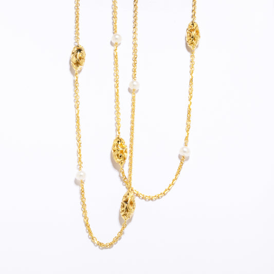 COLLANA SHIVA LUNGA DORATA CON PERLE