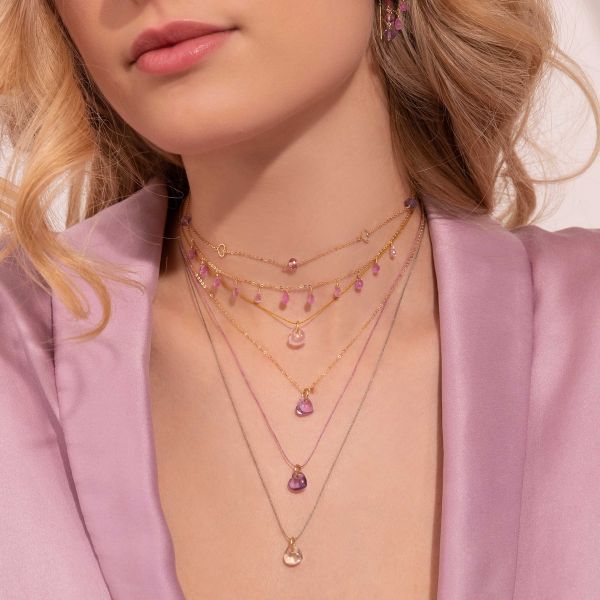 GIROCOLLO ZAFFIRI ROSA UNDICI GOCCE - Tangredi Gioielleria