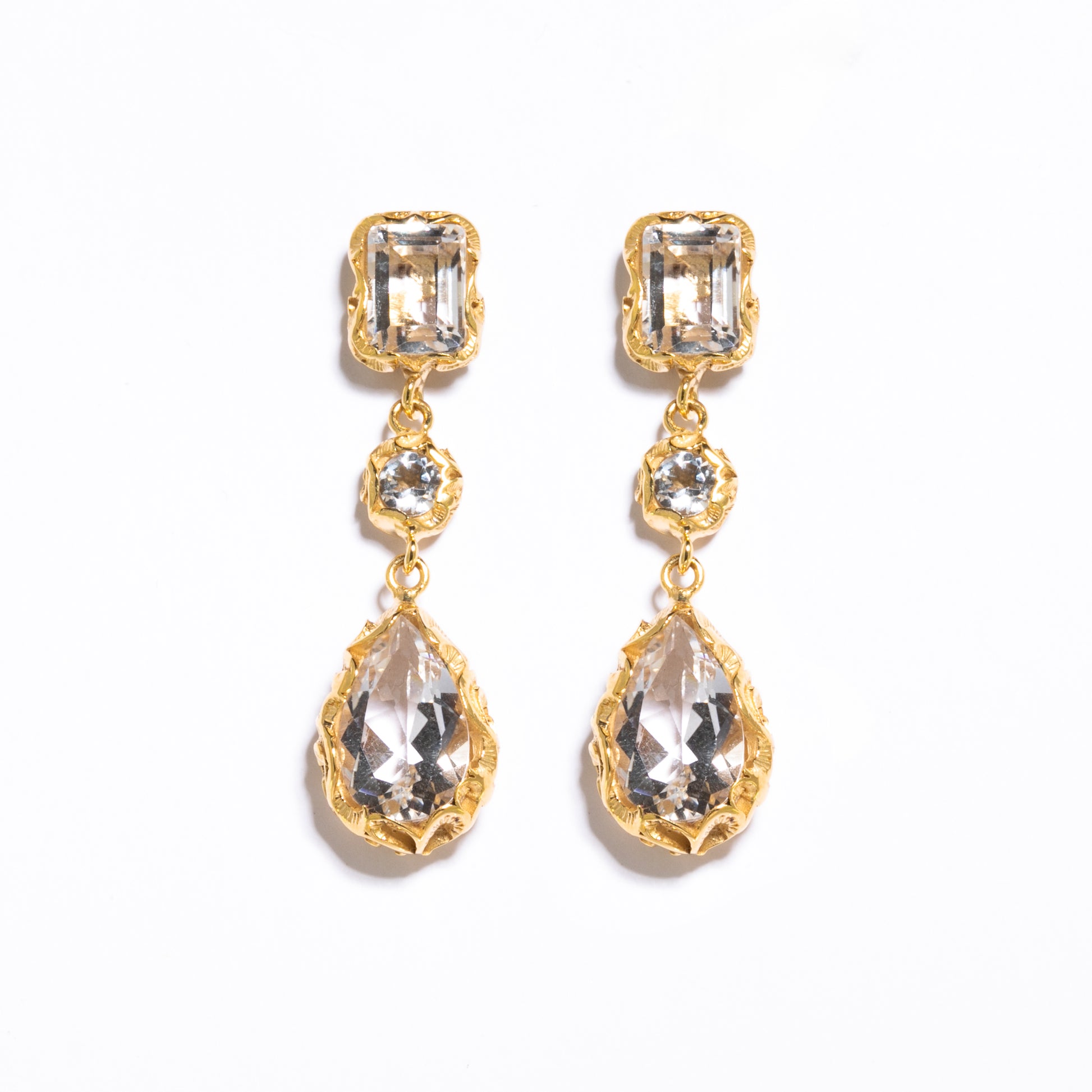 ORECCHINI PENDENTI DORATI CON CRISTALLI DI ROCCA - Tangredi Gioielleria