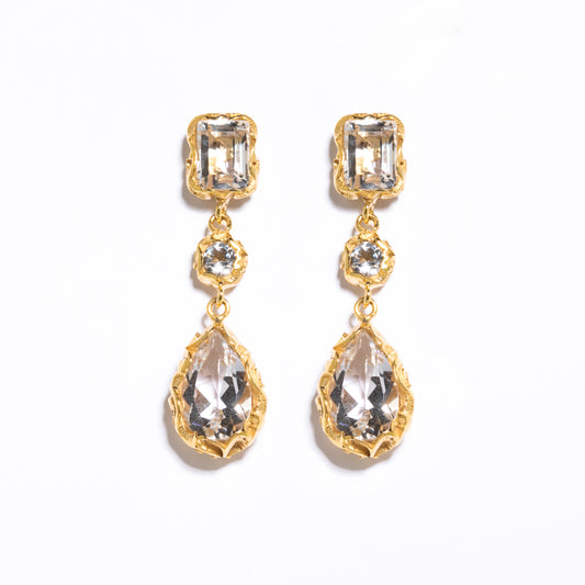 ORECCHINI PENDENTI DORATI CON CRISTALLI DI ROCCA - Tangredi Gioielleria