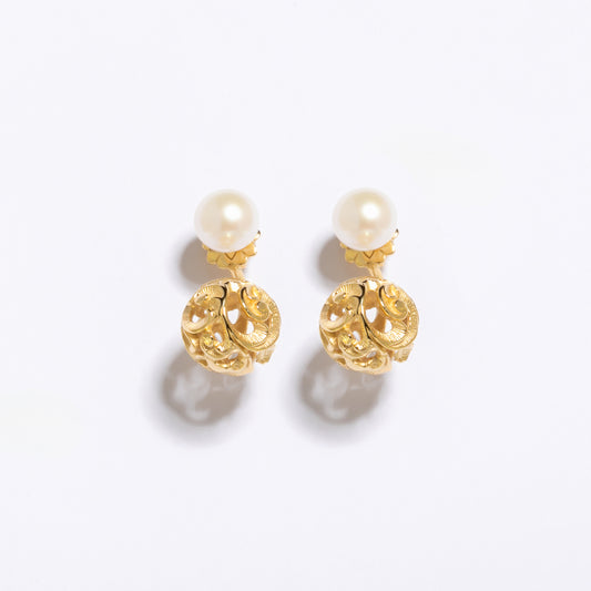 ORECCHINI DORATI PERLA E SFERA - Tangredi Gioielleria