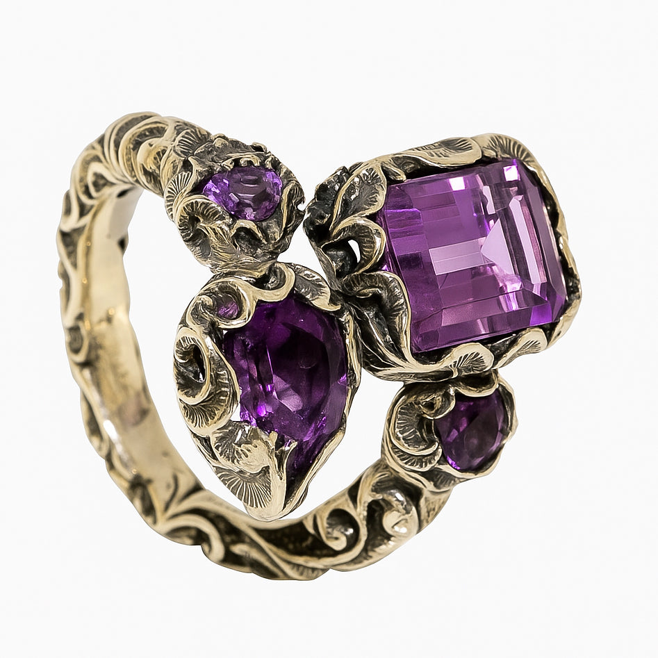 ANELLO TRIO ARGENTO CON AMETISTE