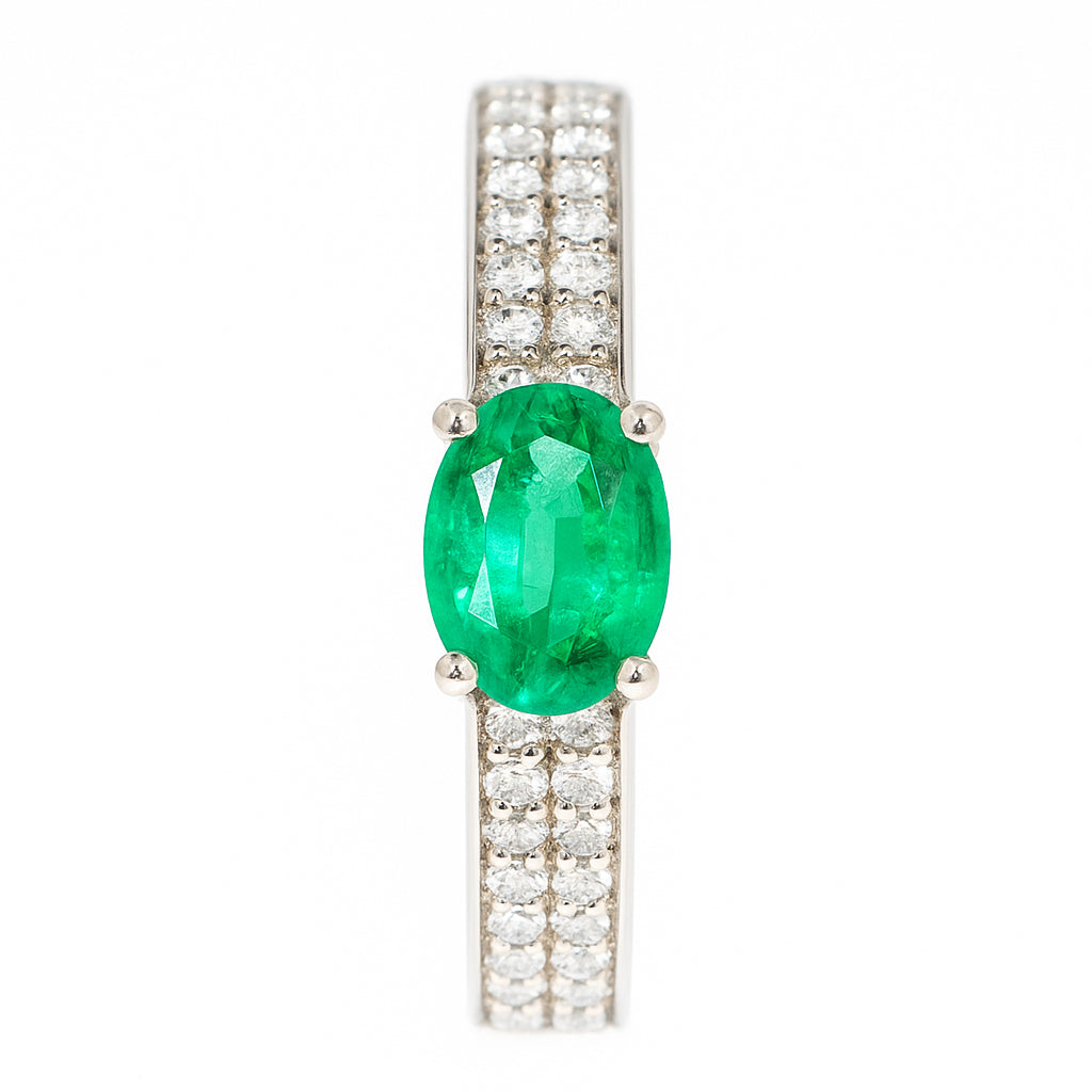 ANELLO VERETTA ORO CON SMERALDO E DIAMANTI