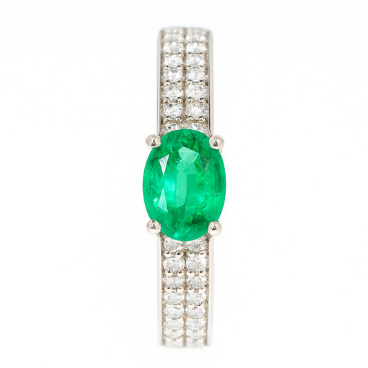 ANELLO VERETTA ORO CON SMERALDO E DIAMANTI