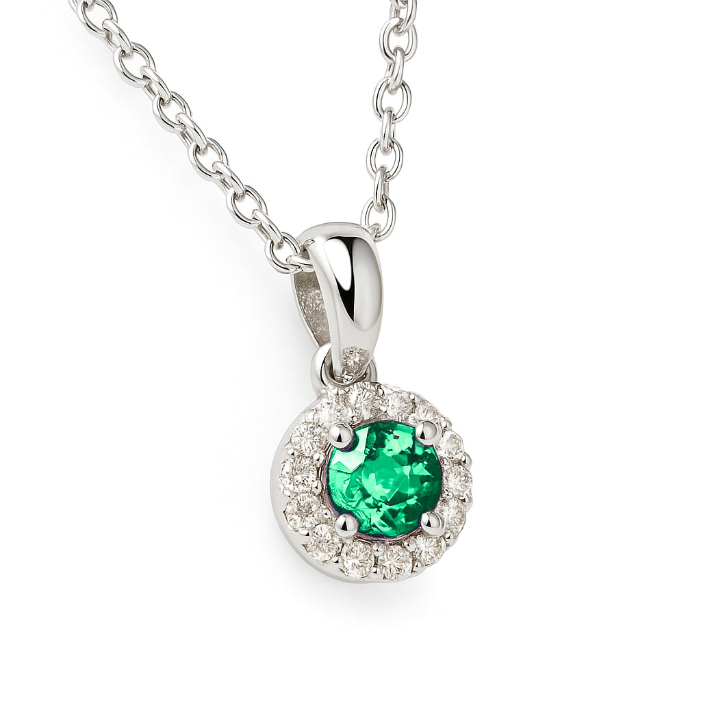 COLLANA ORO BIANCO CON SMERALDO E DIAMANTI