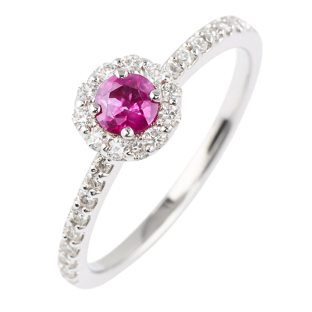 ANELLO ORO BIANCO CON RUBINO E DIAMANTI