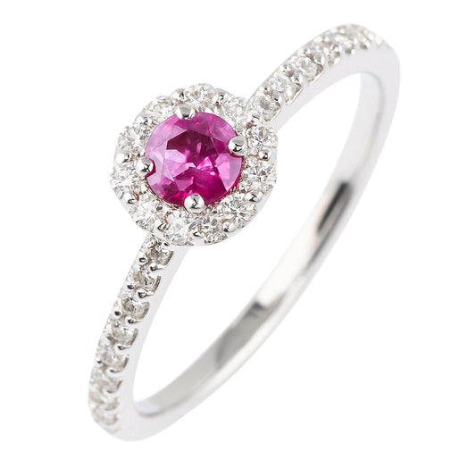 ANELLO ORO BIANCO CON RUBINO E DIAMANTI