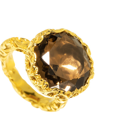 ANELLO DORATO CON QUARZO FUME' - Tangredi Gioielleria