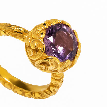 ANELLO COCKTAIL DORATO CON AMETISTA - Tangredi Gioielleria
