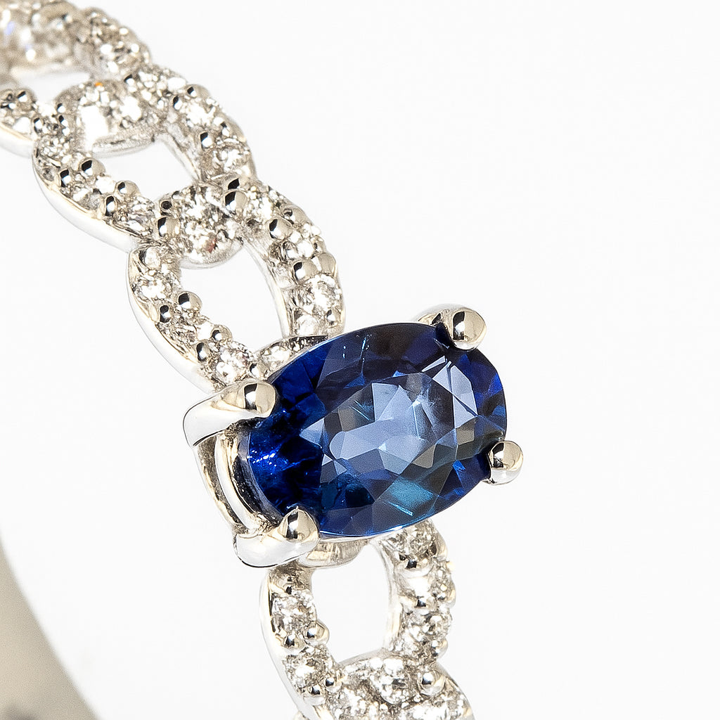 ANELLO ORO BIANCO CON ZAFFIRO E DIAMANTI - Tangredi Gioielleria